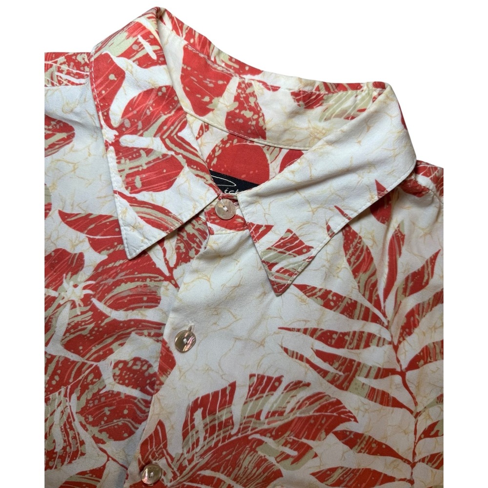 Tori Richard Honolulu Mens L Aloha Shirt Red Cream Floral Viscose Made‎ in USA
